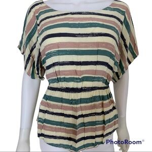 Soprano striped top scoop neck 3/4 balloon sleeve M